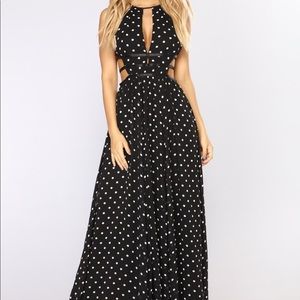 Never worn! B&W polka dot maxi dress with cutouts